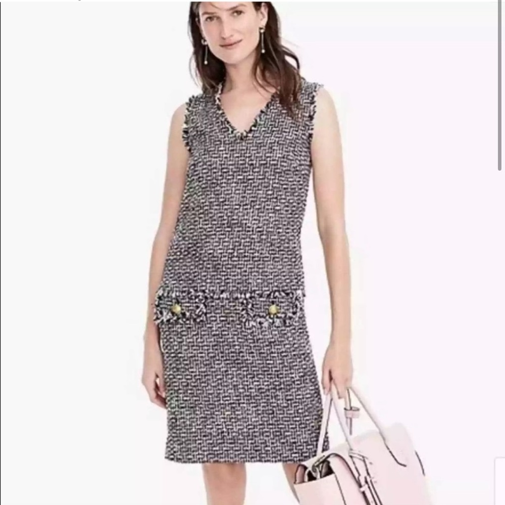 NWT - J. Crew-V-Neck Fringe Sheath Dress in Multi-color Metallic Tweed - Size 18